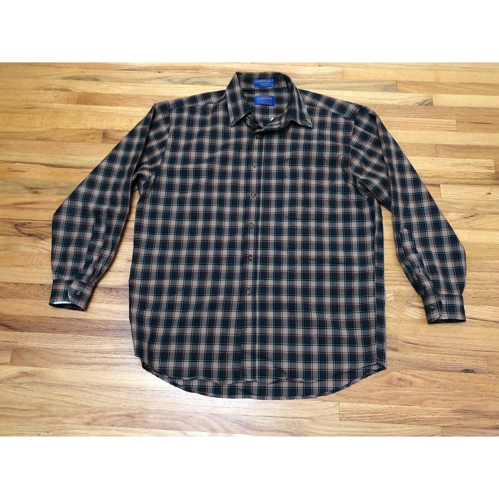 Pendleton Shirt Men L Brown Plaid Button Down Long Sleeve‎ 100% Virgin Wool